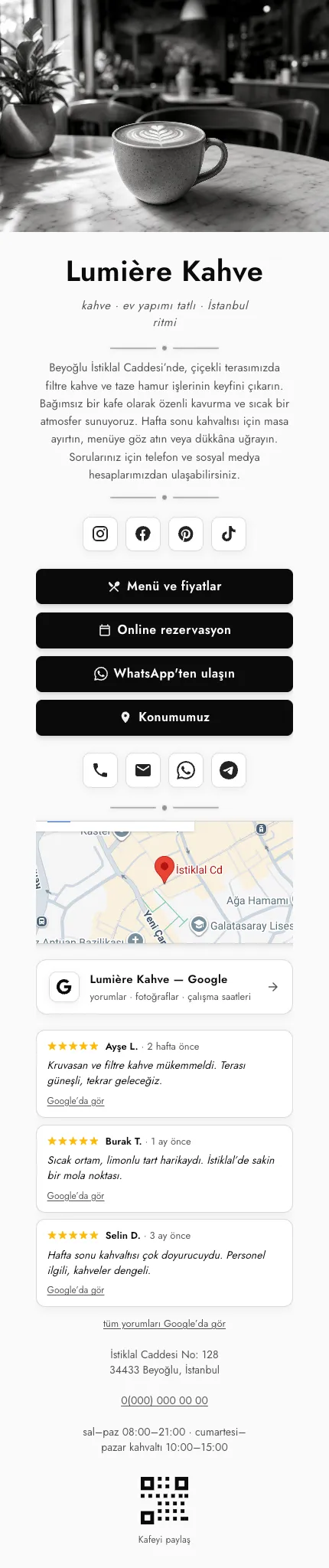 Kafe · İkonlu · Beyaz Siyah template preview