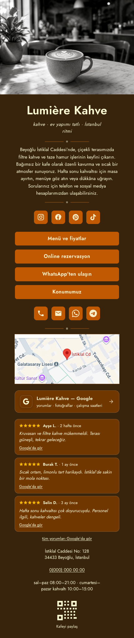 Kafe · Metin · Kahve Koyu template preview