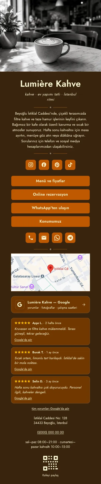 Kafe · Metin · Kahve Koyu template preview