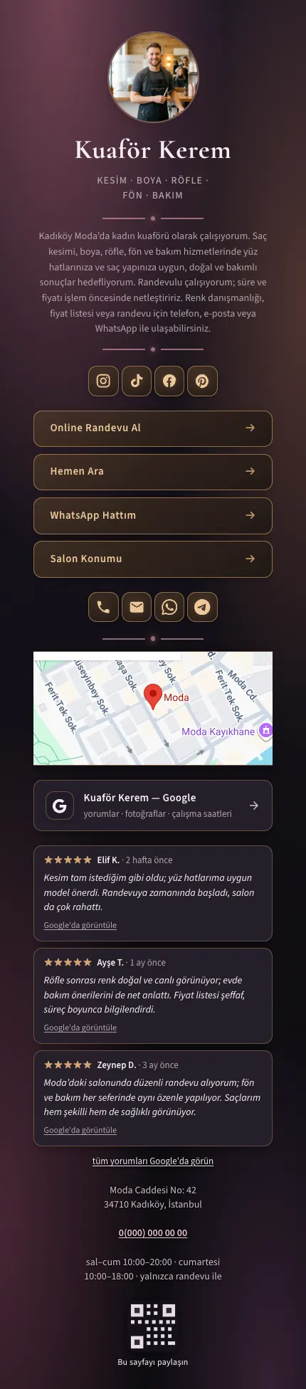 Kuaför · Oklu · Pembe Koyu template preview