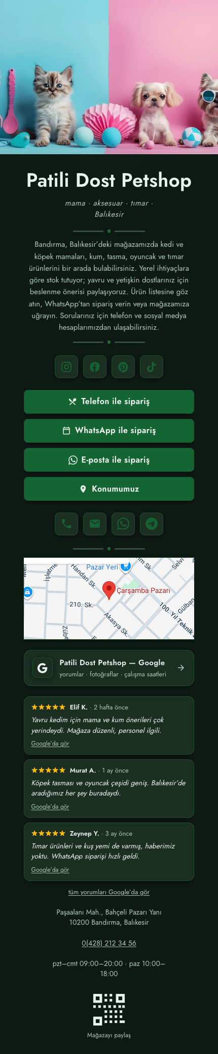 Petshop · İkonlu · Yeşil Koyu template preview